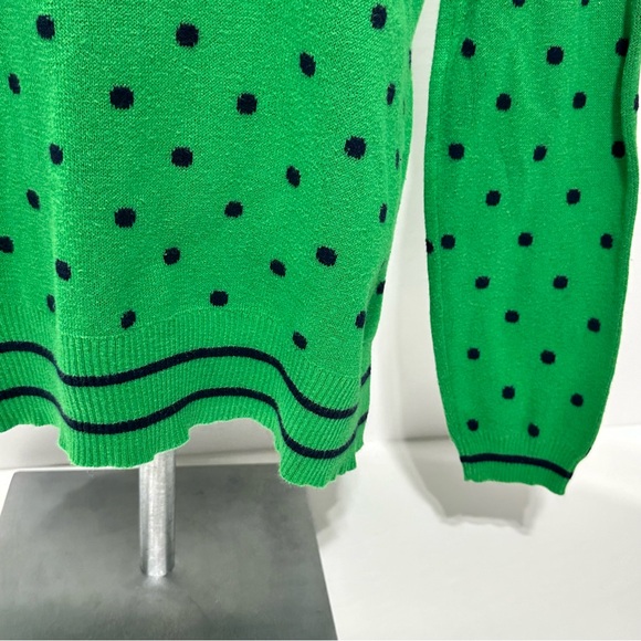 Liz Claiborne Green Sweater With Blue Polka Dots V Neck Cotton L - Picture 5 of 12